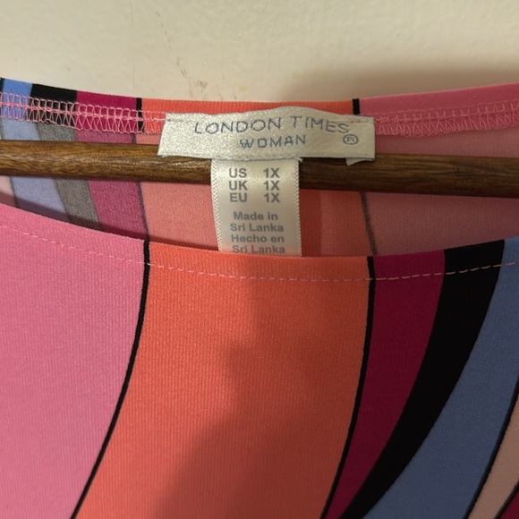 NWT London Times Swirl 3/4 Length Sleeve Shift Dress Pink Print - Picture 8 of 12